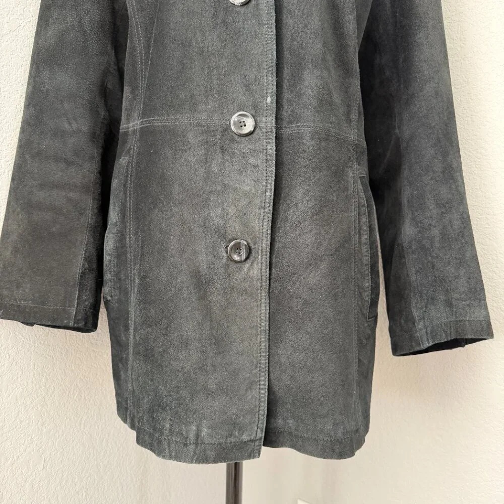 Vintage 90s BERNARDO Suede Leather Car Coat Jacket Black Large